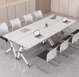 Simple Movable Modern Study Desk With Chairs Sets Small 6 People Meeting Training Conference Office Folding Table