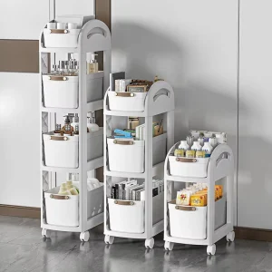 Simple Multi-Layer Plastic Snack Storage Rack Removable Floor-Standing Bookshelf Trolley for Living Room with Wheels