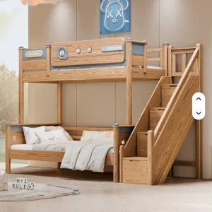 Simple Multifunctional Combination Beech Wood Bunk Bed Solid Wood Children’s Elevated Bed Furniture Set