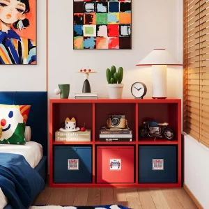 Simple Red Steel TV Console for Bedroom Modern Modular Cube Storage Cabinet