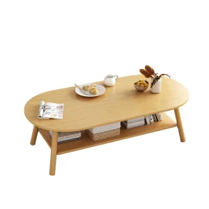 Simple Solid Wooden Coffee Table Living Room Furniture 2 Layers Minimalist Designer Oval Tea Table