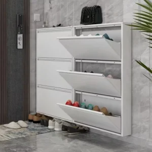 Simple Steel Portable Foldable Shoe Cabinet 17cm Narrow Door 3 Shelves Entrance Storage for Living Room and Gym Against Wall