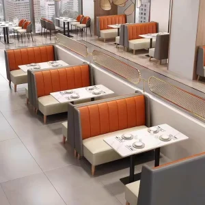 Simple Style Commercial Restaurant Booth with PU Rock Slab Table and Customized Double-seat Sofa Set