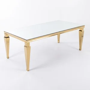 Simple Tapered Square Gold Leg Rectangular Mirror Glass Table Stainless Steel Wedding Banquet Dining Table