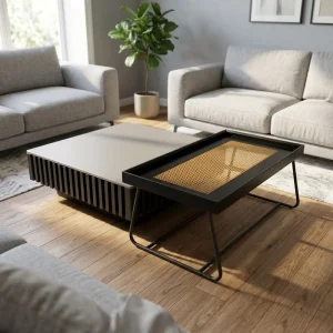 Simple Versatile Nesting Coffee Table 2 Piece Set Black MDF Rectangular Modern Living Room Home Decor