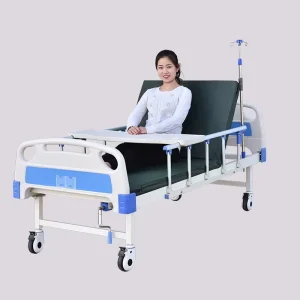 Single Crank Manual Hospital Bed with Metal Frame and Detachable Dining Table for Patient Nursing
