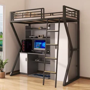 Single Double Combination Bed Upper Bed Lower Desk Wardrobe Metal Material Modern School Dormitory Apartment Bed