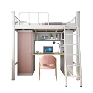 Single Loft Bed with Integrated Desk New Design Metal Bunk Furniture for Student Dormitory or School Accommodation Twin Size