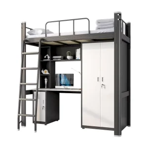 Single Loft Bed with Integrated Desk New Design Metal Bunk Furniture for Student Dormitory or School Accommodation Twin Size