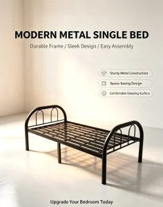 Single Metal Bed Frame Modern Design Dormitory Bed for School Hotel Apartment Use Easy Installation Knock down Structure