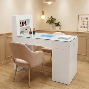 Single Nail Desk Glass Top Manicure Table with Built In Nail Dust Collector