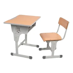 Single Pedestal Adjustable School Desk and Chair Set Wooden Material for School and Home Office School Desks and Chairs