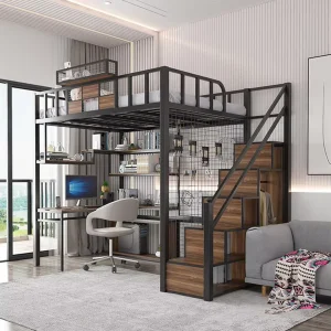 Single Queen King Dorm Adults Student Metal Bed Frame Adult Loft Bed School Home Hotel Hostel Use Bunk Bed