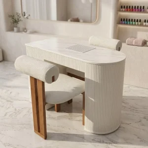 Single Seat White Modern Style Beauty Salon Furniture Wooden Nail Table Semi-circular Nail Table Design for Manicure