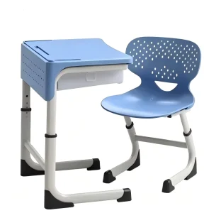 Single Student School Desk and Chair Set Height Adjustable Study Table with Front Privacy Shield Panel
