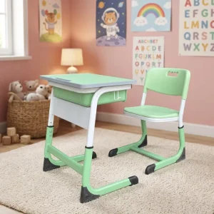 Single Student School Desk and Chair Set Modern Adjustable Height Durable Metal Primary Classroom Furniture 60*40cm