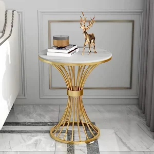 Sintered Stone Side Table Luxury Round End Table Modern Accent Table for Living Room Bedroom Home Decor Furniture