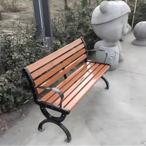 Sitting Bench Low Maintenance Seating with Cast Iron Leg Public Park Waterproof Bench WPC Outdoor Garden Bench