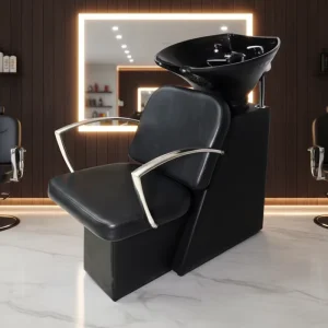 Sitting Type Shampoo Chair Leather Metal Frame Luxury Hair Salon Commercial Furniture Half Lying Washing Basin