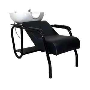 Sitting Type Shampoo Chair Leather Metal Frame Luxury Hair Salon Commercial Furniture Half Lying Washing Basin Black