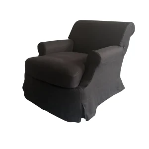 Skirted Fabric Accent Chair with Deep Seat and Dark Fabric Solid Oak Frame Modern Design for Bedroom and Apartment Use