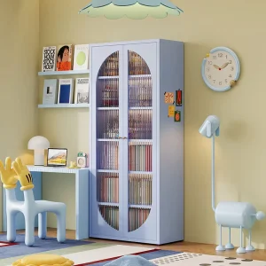 Sky Blue Children’s Room Large Capacity Steel Bookshelf Multi-layer Metal Book Storage Cabinet