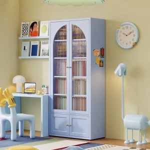 Sky Blue Steel Bookcase Children’s Safety Metal Bookshelf Multi layer Storage Cabinet Suitable for Living Rooms