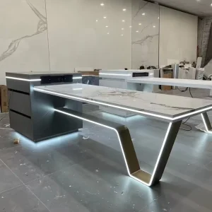 Slab Island Dining Table Stone Slab Top Integrated Titanium Steel Structure Irregular Legs Light Strip Minimalist Modern Kitchen