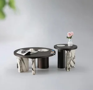 Slate Marble Sticker Fiberboard Veneer Process Nesting Black 2 Coffee Table Set