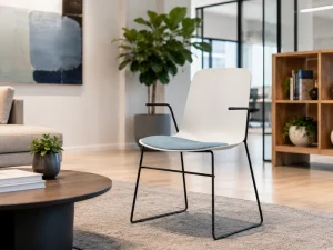 Sled Base Office Visitor Chair with Armrest, Plastic Meeting Chair with Fabric Seat Pad