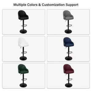 Sleek Adjustable Bar Chair with Armrests Channel Stitching Loop Footrest Trumpet Pedestal Counter Stool for Home Kitchen Dining
