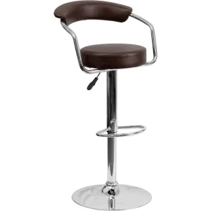 Sleek Chrome Bar Stool Curved Backrest Circular Seat Armrest Frame Pneumatic Height Adjustable Rotating Base for Lounge Hotel