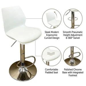 Sleek Contemporary Swivel Adjustable Bar Chairs Metal Base Ergonomic Leather Bar Stools for Kitchen Island Bistro Counter Stool