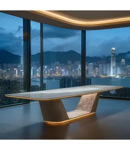 Sleek LED Edge Lighting Design Modern CORIANS Solid Surface Eco Friendly Conference Table Stainless Steel Legs for Hotel School