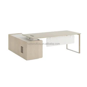Sleek Light Executive Desk Minimalist Boss Office Table with Integrated Storage Cable Organizer Premium Workstation
