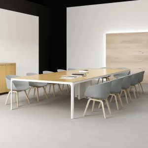 Sleek Long Conference Table White Steel Frame with Light Wood Top for Business Office Modern Design 4m Long Meeting Table