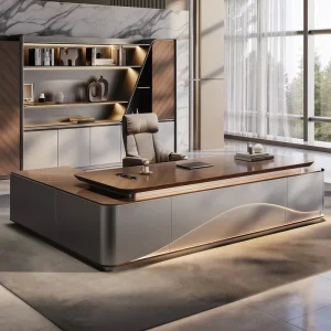 Sleek Minimalist Modern Executive Office Desk Luxury Office Furniture L-Shaped CEO Desk Boss Table Functional Side Cabinet