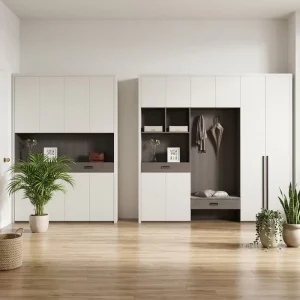 Sleek Minimalist Shoe Cabinet Customizable Open Compartment Hanging Rail Entryway Shoe Cabinet