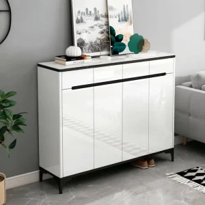 Sleek Modern European Eco Friendly Adjustable High Gloss Finish Black Trim Legs 3 Door Design Extra Bottom Home Furniture
