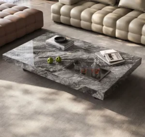 Sleek Modern Marble Coffee Table Sturdy Acrylic Base Glass Top Customizable Shape for Living Room Hotels Residential