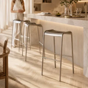 Sleek Nordic 75cm Height Champagne Gold Metal Frame with Ergonomic Saddle Seat for Modern Bar Stool