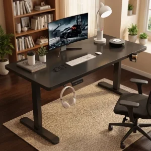 Sleek Premium Ergonomic Gaming Desk with Carbon Fiber Texture Top Professional E sports Desk for Gaming Room