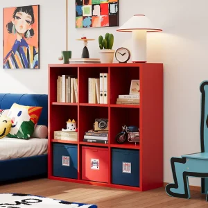 Sleek Red Steel TV Cabinet for Living Room Modern Modular Storage Furniture