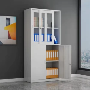 Sleek Steel Storage Cupboard Office Cabinet with Sliding Door Space Saving File Cabinet for Contemporary Workspace & Home Office