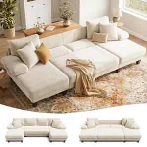 Sleeper Sofa with Pull Out Couch Bed Extendable Couches for Living Room U Shaped Convertible Chenille Sleeping Sofa Bed