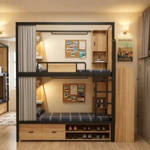 Sleeping Pod Box Capsule Bunk Bed Hotel Hostel Bedroom Metal Bunk Bed Hotel Capsule with Curtain Under Storage Bunk Bed