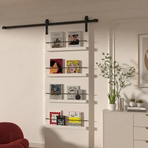 Sliding Barn Door Bookshelf Solid Wood Storage Wall Mount Display Interior Door