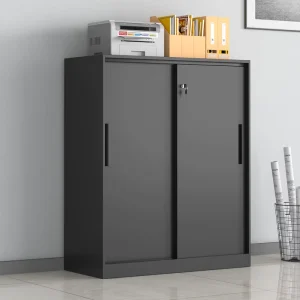 Sliding Door Metal Filing Cabinet with Adjustable Shelve Durable Steel Storage Locker Commercial Furniture with Lock for Office