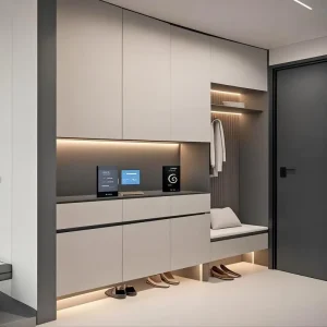 Sliding Door Wall Shoe Cabinet Gap Free Custom Shelves Dust Storage Long Narrow Corridor