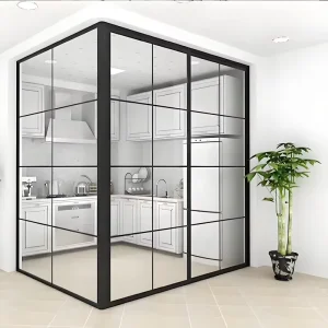 Slim Profile Black Aluminum Frame Glass Partition Wall Modern Aesthetic for Corporate Offices Retail Stores Hospitality Venues
